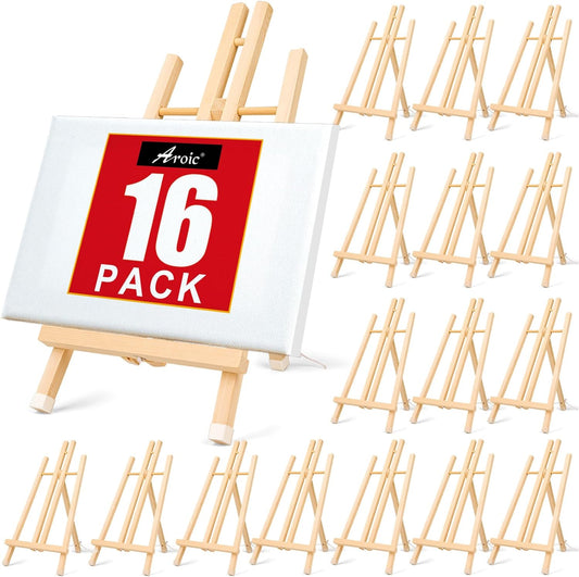 AROIC 15In Wood Easels, Easel Stand for Painting Canvases, Tripod Art Easel, Painting Party Easel, Kids Student Tabletop Easels for Painting, Portable Canvas Photo Picture Sign Holder （16PCS）