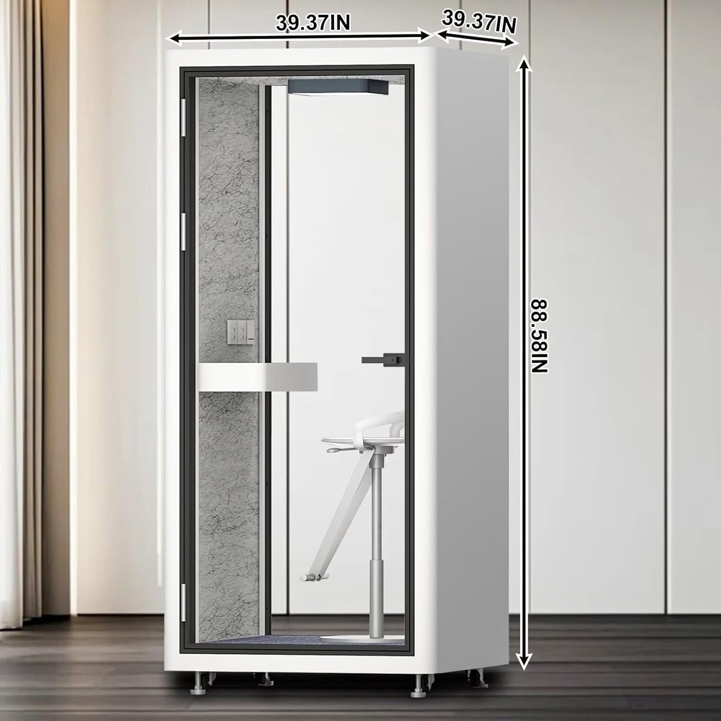 Office Sound Booth with Audio Privacy - Portable Soundproof Booth with White Modern Style,Movable Room with Light,Ventilation,Socket for Study,Singing Room,Telephone Booth(39.37IN)