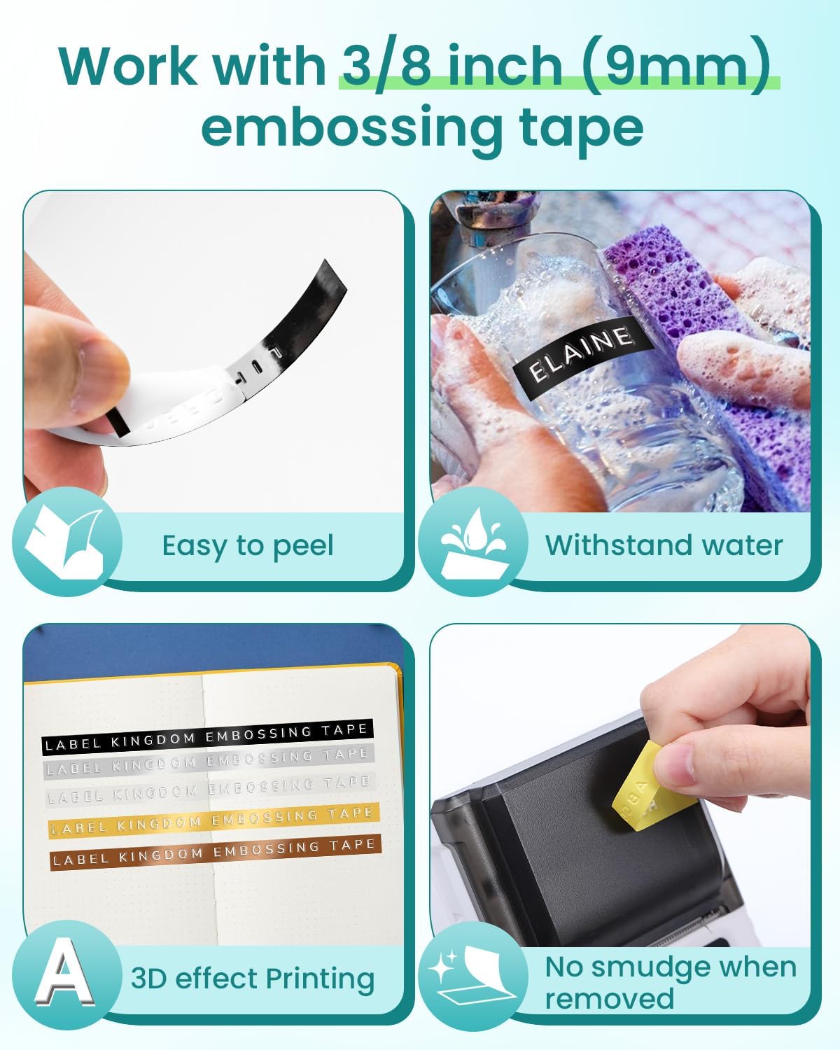 Label KINGDOM Embossing Labeler, Omega S Green Old School Embossed Label Maker with 10pk Embossing Label Tape, Portable Handheld Vintage Label Printer for Home Use