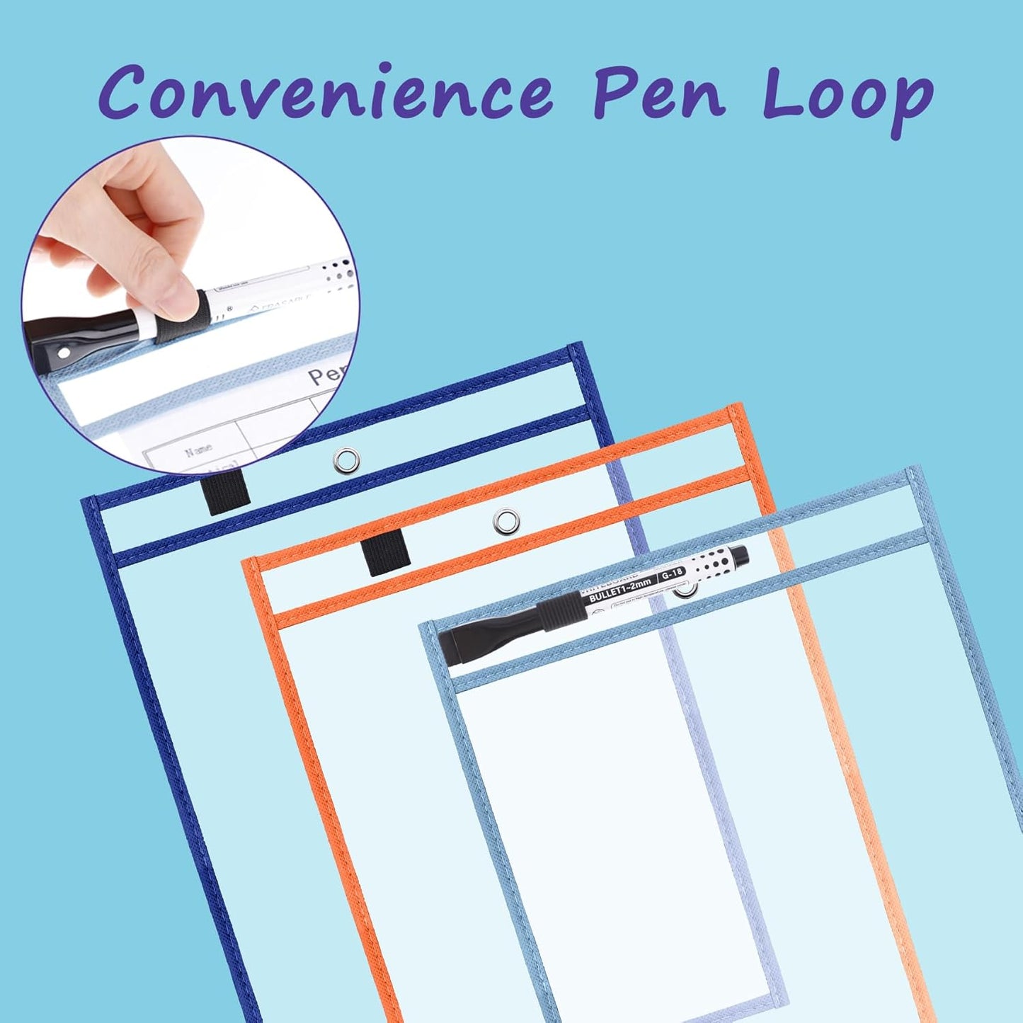 Antner 30 Pack Oversized Dry Erase Pockets Sleeves Reusable Ticket Holders, Clear Plastic Sheet Page Protectors, Heavy Duty Work Pockets School Teacher Classroom Office Organization Supplies, 10 Color