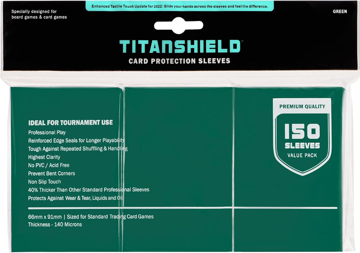 TitanShield (150 Sleeves/Green Standard Size Board Game Trading Card Sleeves Deck Protector Compatible with Pokemon and Magic The Gathering MTG