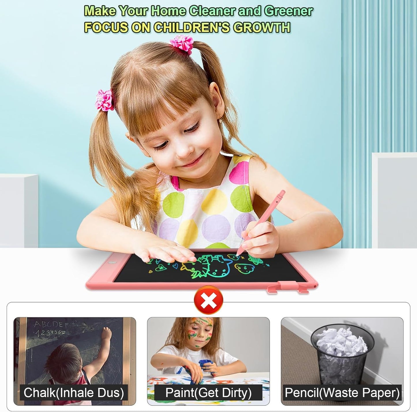 12.9 Inch LCD Writing Tablet for Kids, Colorful Toddler Doodle Board - Erasable Drawing Pad, Educational Learning Toy for Ages 3-8 - Valentine's Day Christmas Birthday Gifts (12.9 Inch, Pink)