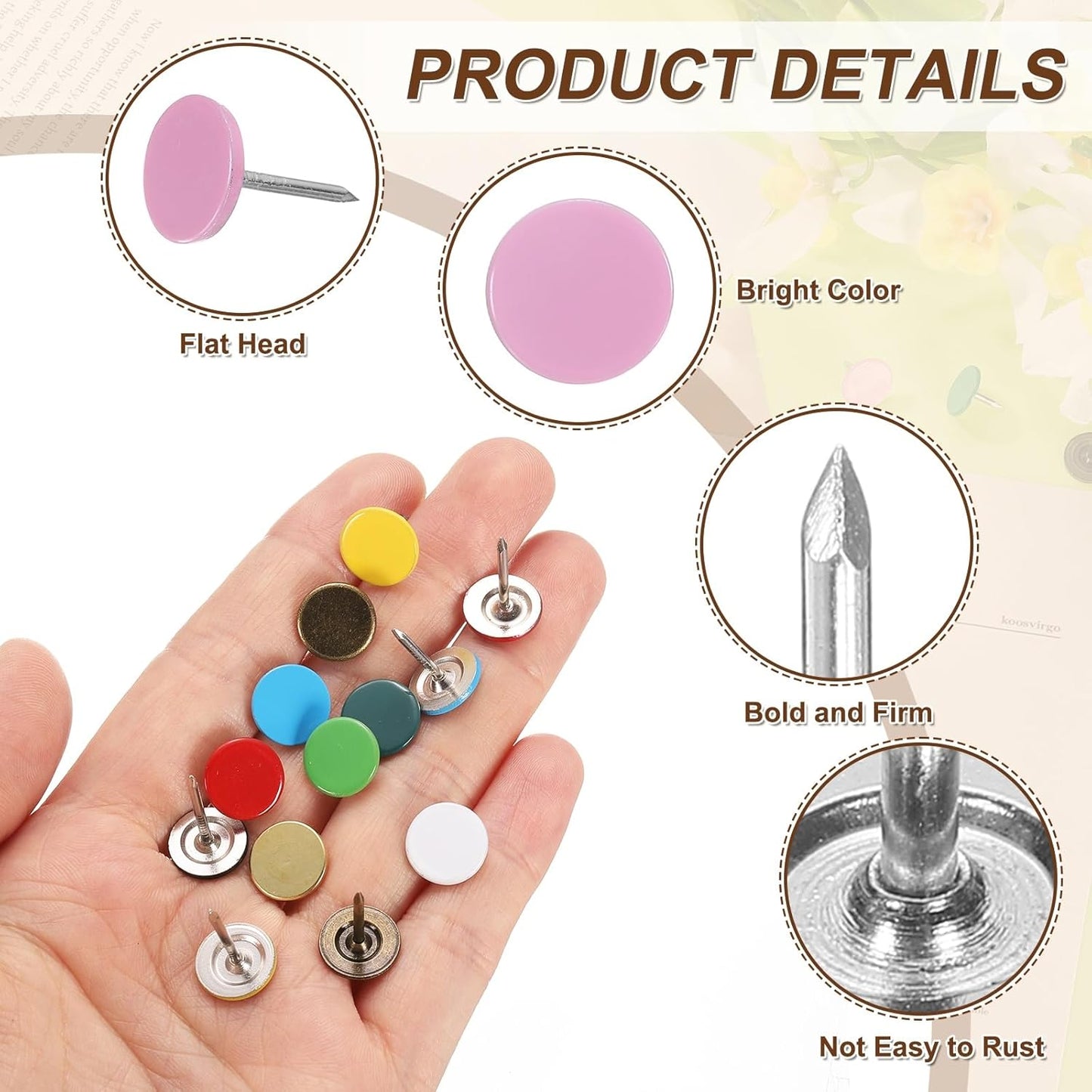 uxcell 150Pcs Upholstery Tacks, 11mmx17mm Flat Head Thumb Tack Decorative Furniture Nails Push Pins for Furniture Sofa Headboards, Pink