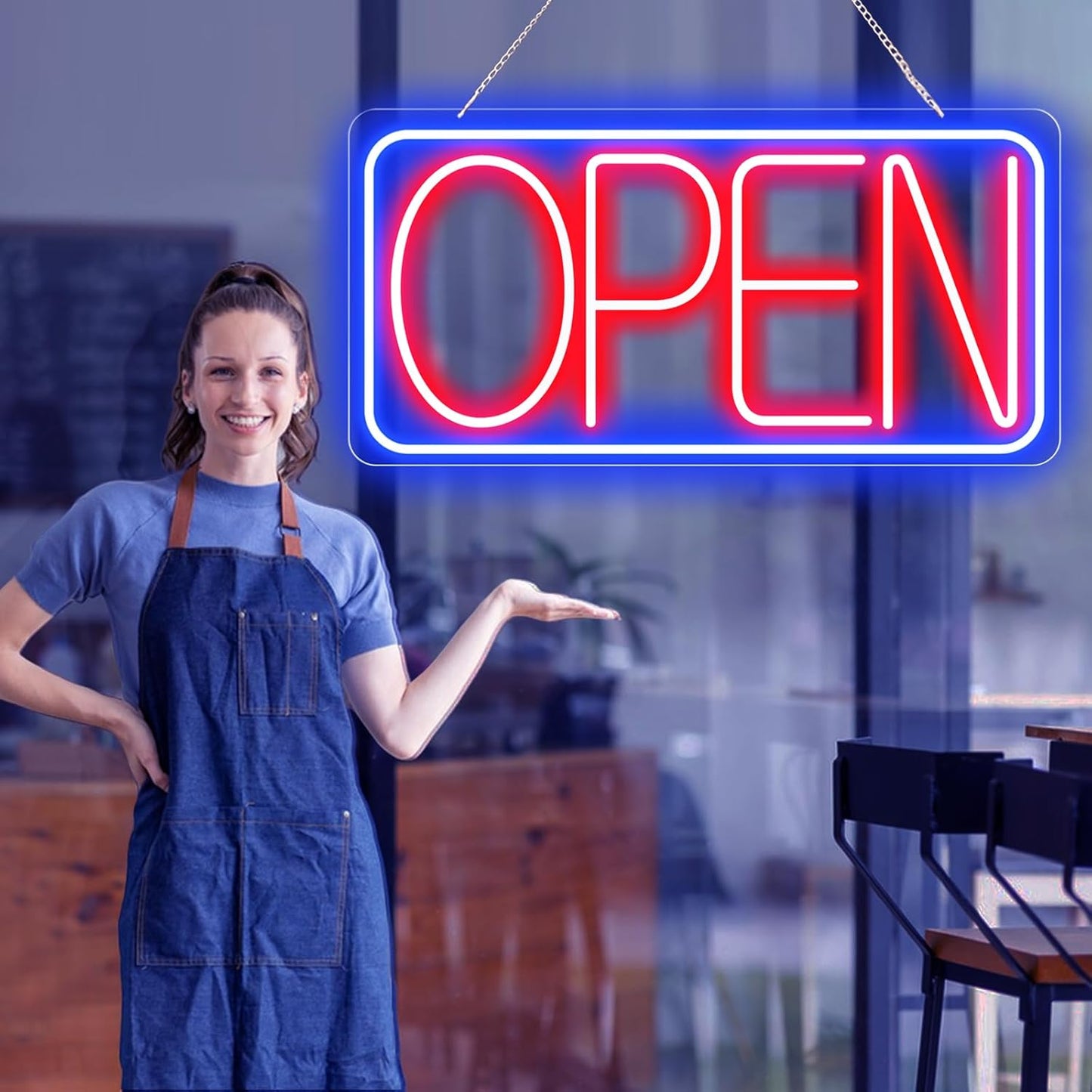 22" X 11" Led Neon Open Signs for Business Ultra Bright Plug In Electric Light Up Large Open Signs with ON/OFF Switch and 12V/2A AC Adapter for Storefront Window Bar Salon Coffee Stores (Horizontal)