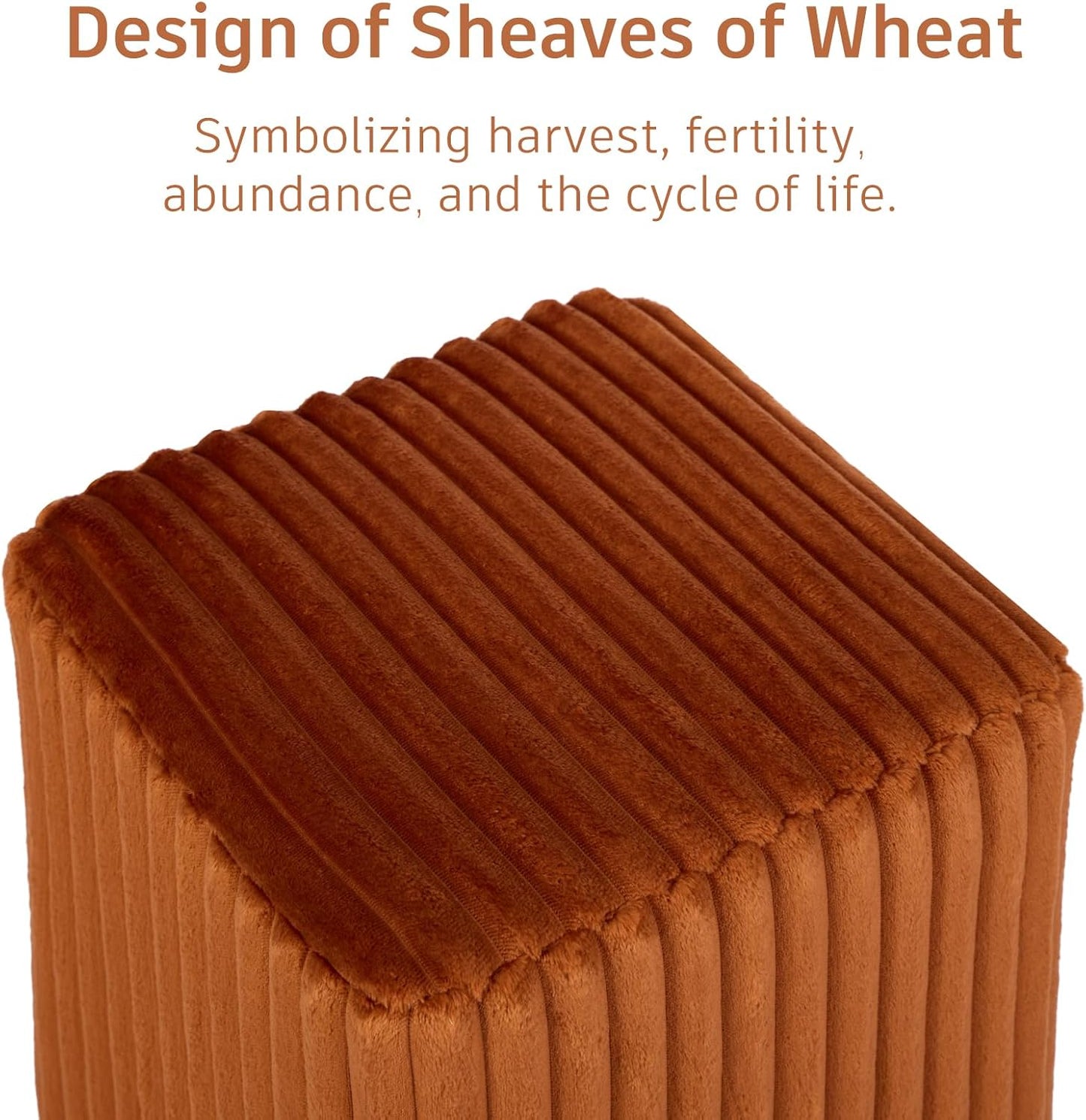 Modern Square Ottoman 2Pcs, Vertical Channel Tufted Foot Stool Ottoman, Velvet Upholstered Vanity Stool for Makeup, Bedroom, Living Room, Dark Orange