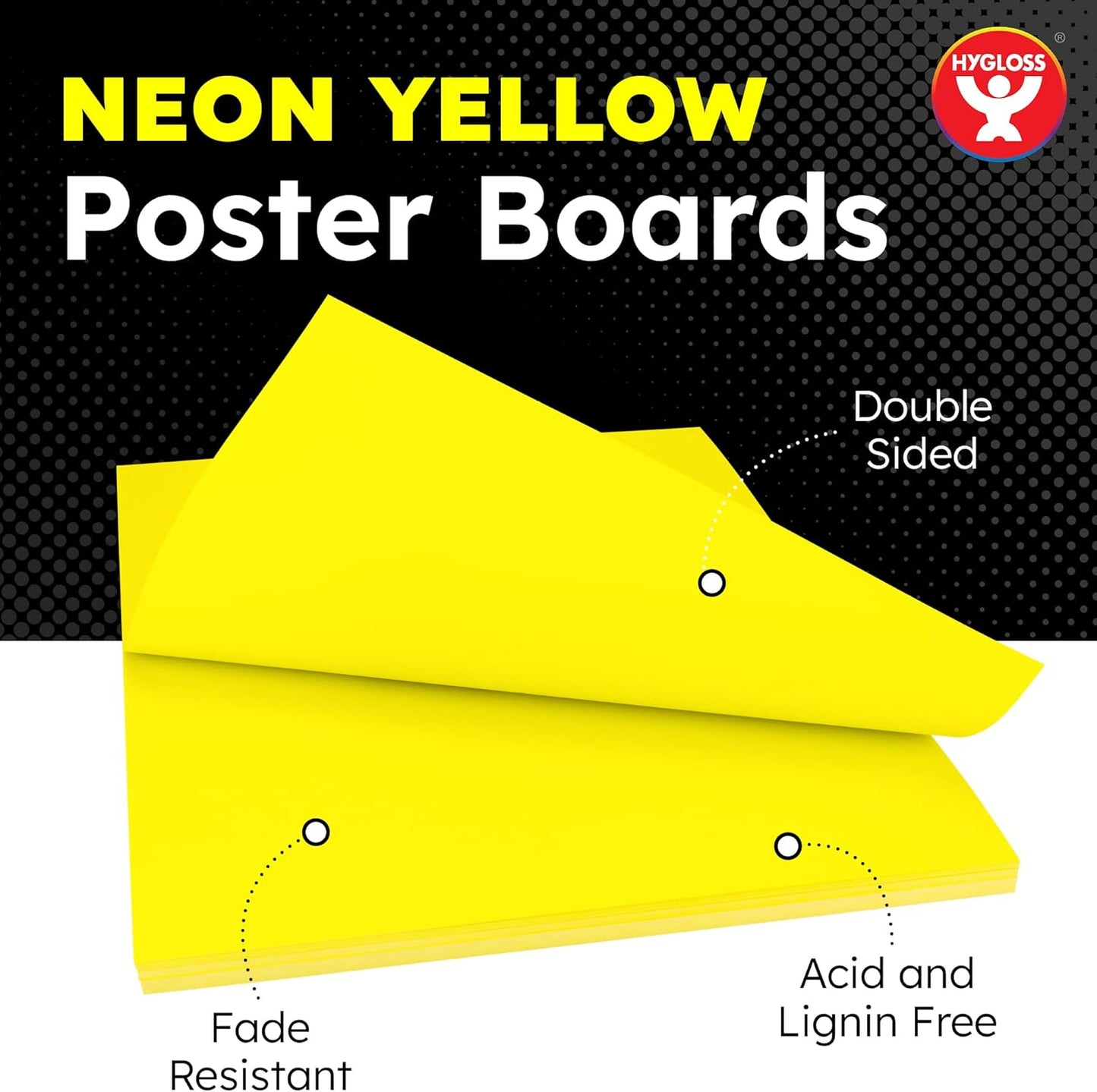 Hygloss Medium Poster Board 11x14 - 25 Neon Yellow Single Color Poster Boards Bulk Pack - 10 Pt. Thickness Colored Poster Board Paper for Projects, Signs, Displays - Posterboard Multipack 11" x 14"