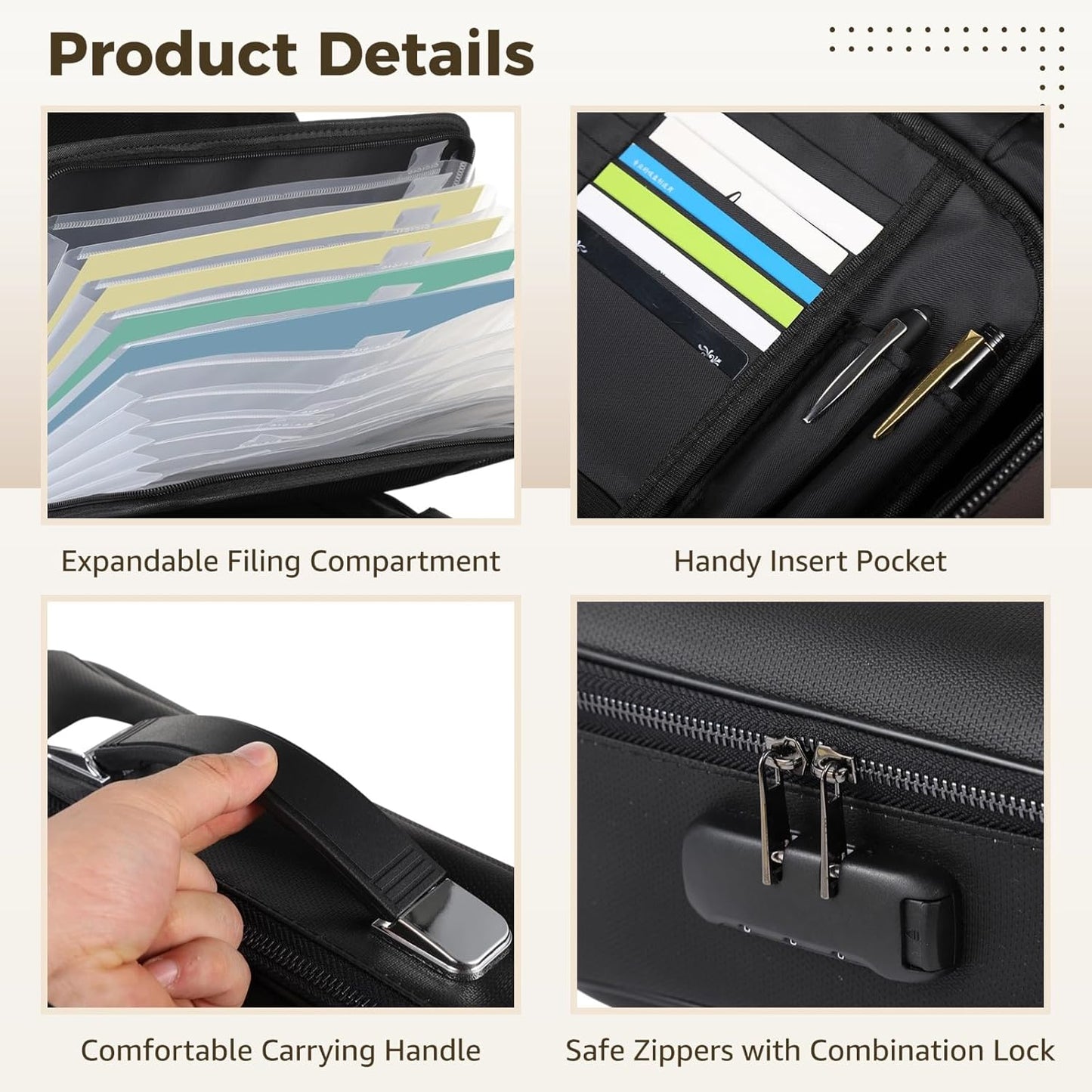 Fireproof Document Box with Lock, Hard Shell Fireproof Safe Case, File Organizer with Expandable Filing Compartments, Portable & Waterproof Storage Box for Home Travel