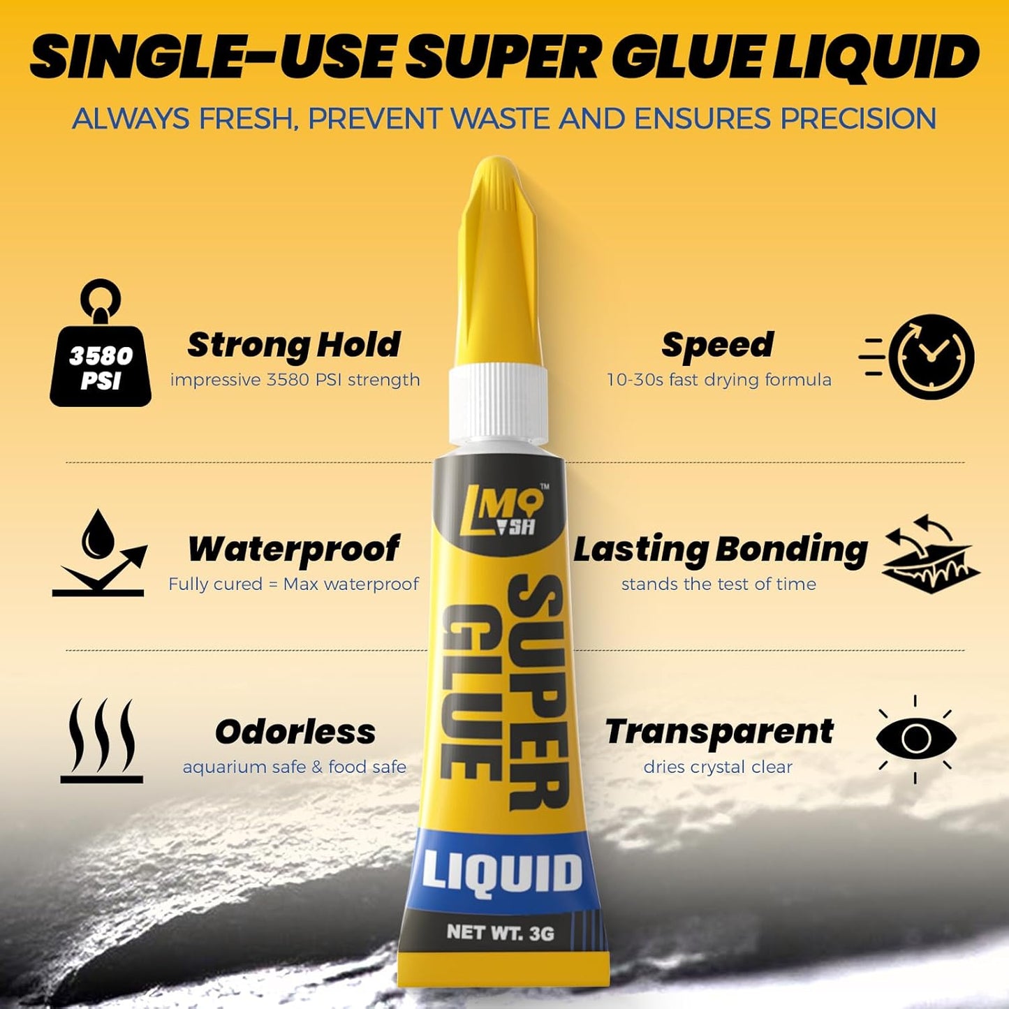Super Glue 12x3g Liquid CA Glue, Clear Cyanoacrylate Adhesive Single Use for Shoe Sole Repair Ceramic Plastic Model Metal Wood Aquarium Leather Pottery Glass, Food Safe Strong and Instant Bonding