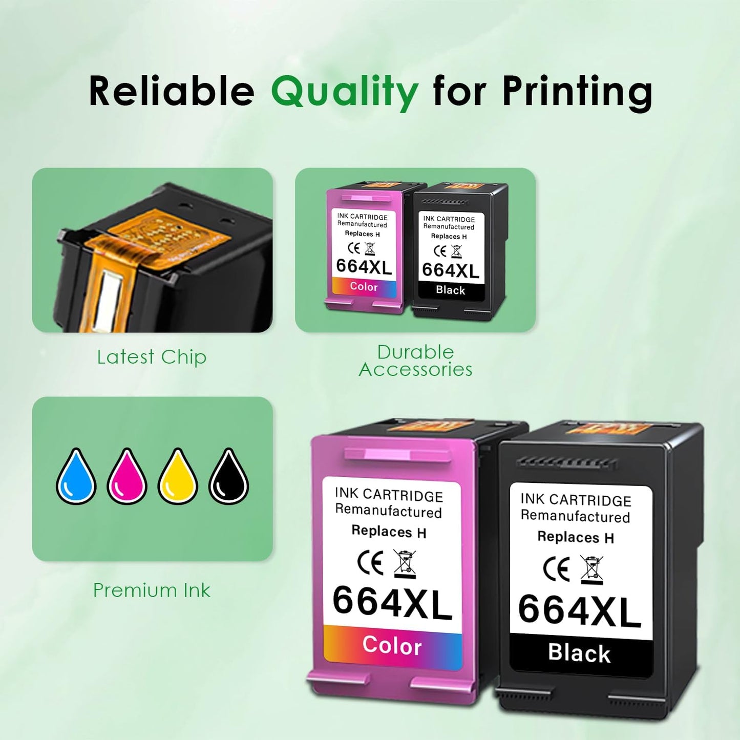 664XL Ink Cartridge Replacement for 664 664XL 664 XL Ink Cartridges Black and Color for DeskJet Ink Advantage 1115 2135 2138 3635 3636 3638 4535 4536 4538 4675 4676 4678 Printer Ink 2 Pack