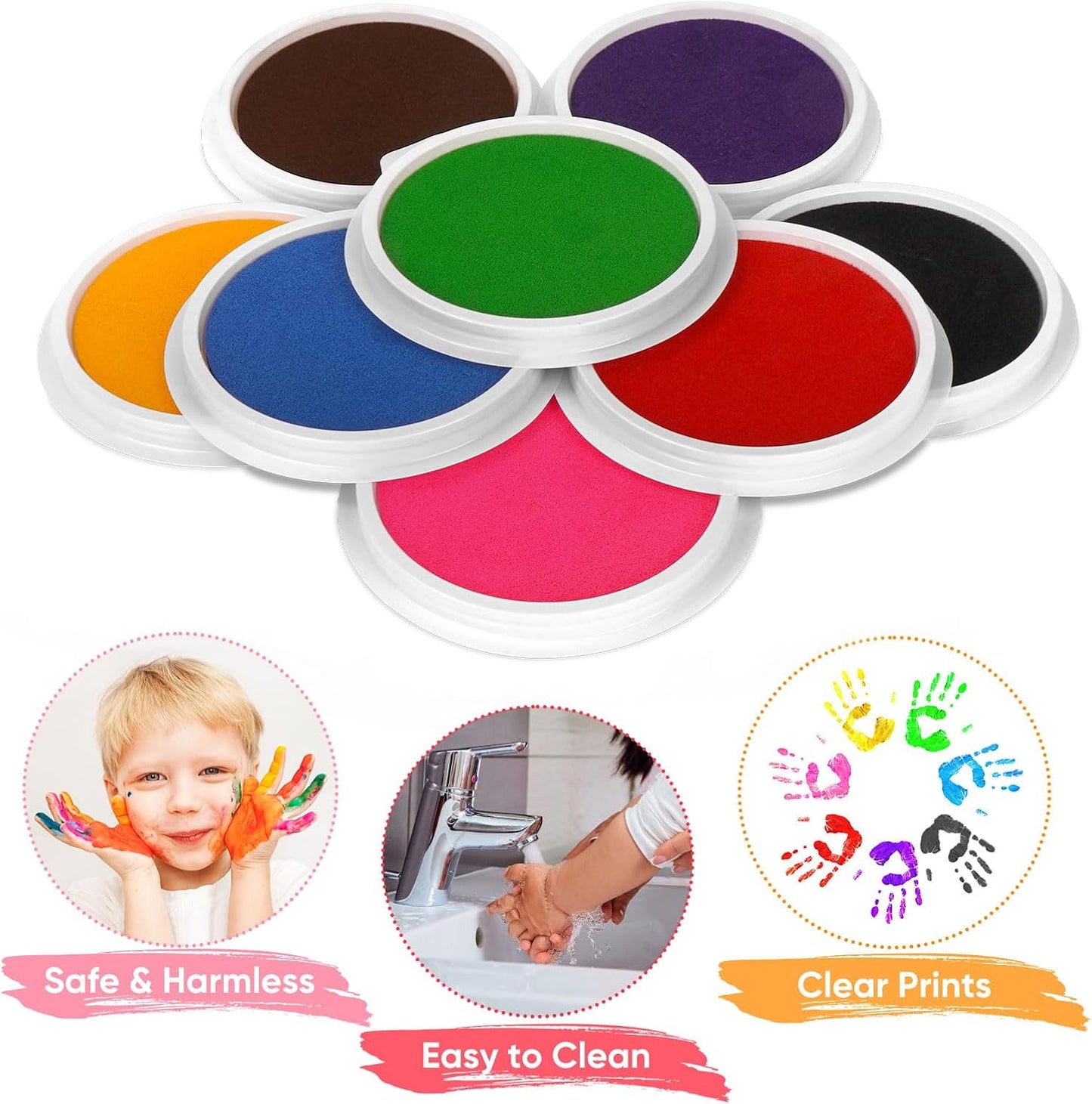 Lorzon 8 Colors Washable Stamp Pads for Kids, 7" Large Round Craft Ink Pads for Rubber Stamps Finger Painting Card Making (Pack of 8)