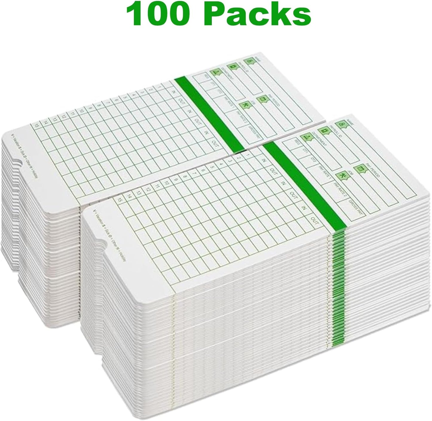 Time Cards for Employees Monthly,Numbered Days,All Pay Periods, 100 Count,2-Sided, 3 3/8" x 7 3/8",Green Print,Timecards for Time Clocks