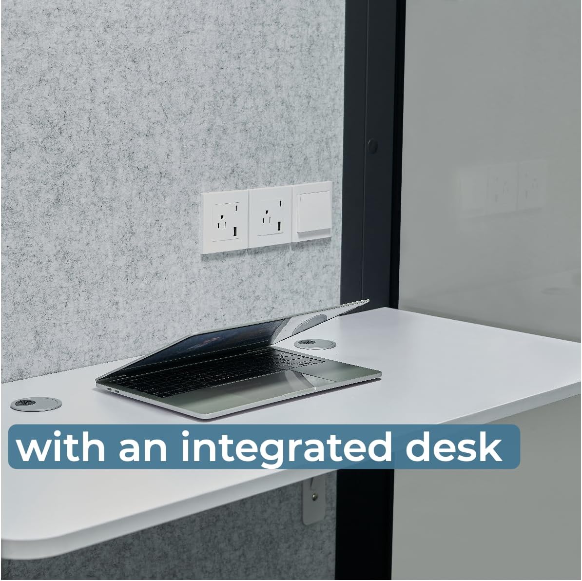 Solo Office Pod, Sound Pod, Mobile Office Pod Booth, SoundProof Booth for Office, Privacy pod, Mobile Roller with Desk, LED Light, Centrifugal Fans and AC USB Ports - Black/Smoked Glass