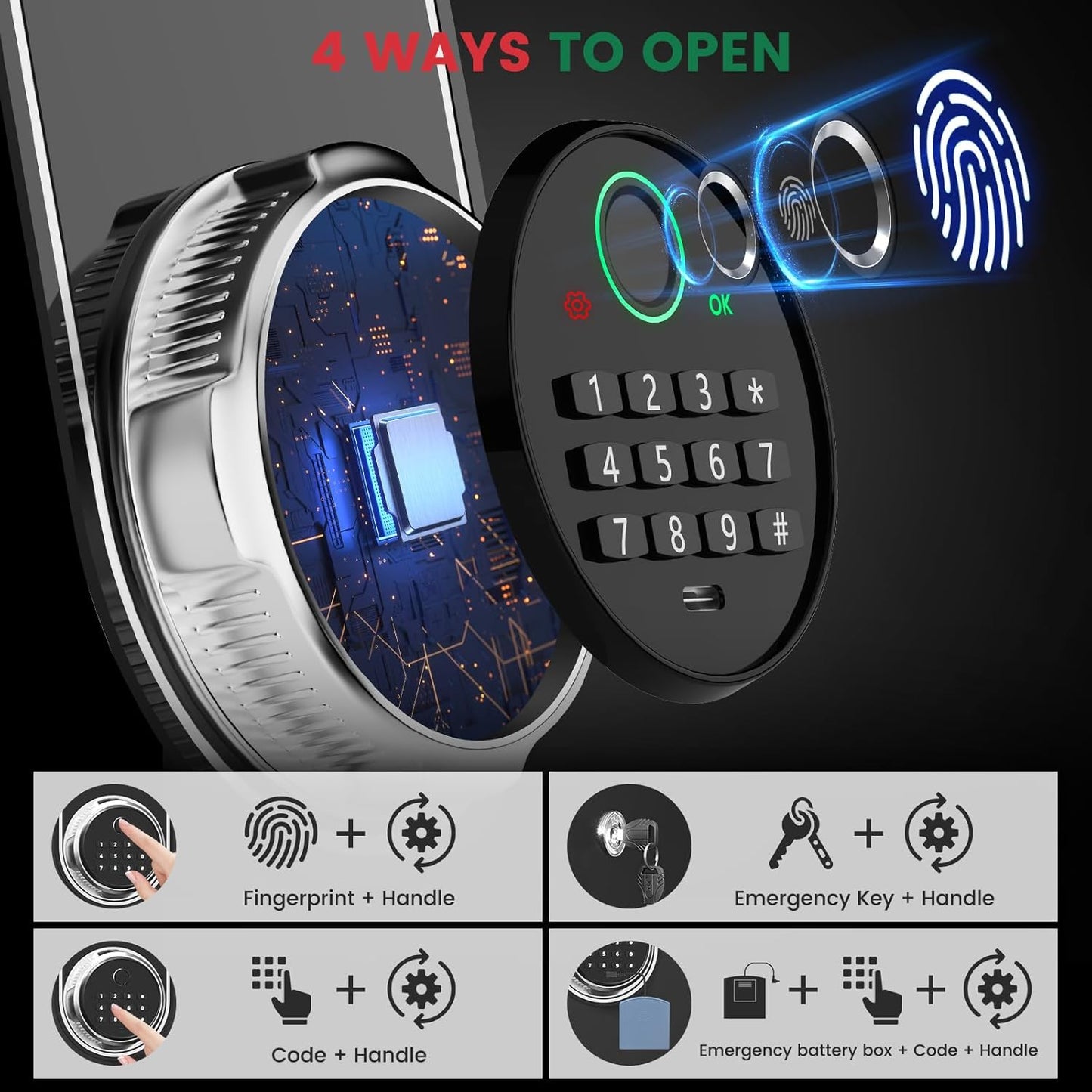 2.0 Cuft Biometric Safe Box, Fireproof Safe for Home with Digital Keypad and Spare Keys, Safety Box for Money, Documents, and other Valuables