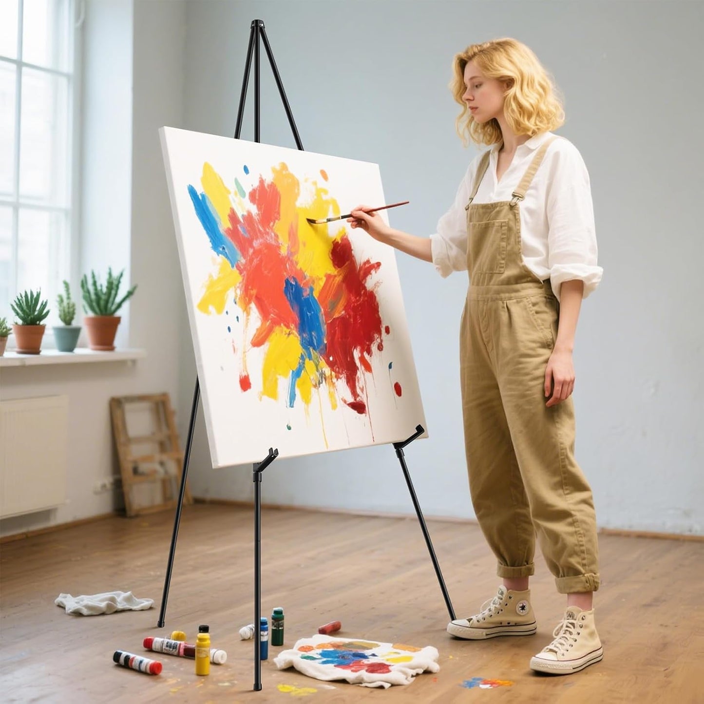 Display Black Easel Stand for Wedding Sign, Artist Instant Tripod Collapsible Portable Floor Easel for Posters, 66" Adjustable Easy Folding Metal Stand for Display Show, Arts, Painting