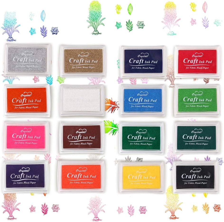 XoreArt Finger Ink Pads for Kids Washable Craft Ink Stamp Pads, 16 Color DIY for Rubber Stamps, Paper, Scrapbooking, Wood Fabric, Best Gift for Kids