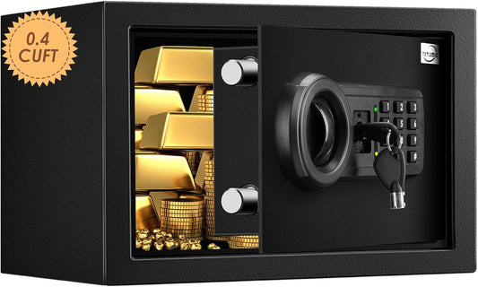 Tenamic Safe Box 0.4 Cuft Fireproof, Waterproof, Keypad Small Cabinet Lock Box, Solid Alloy Steel Office Hotel Home Mini Safe, Black