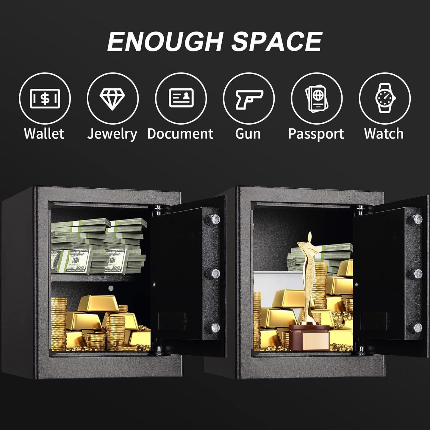 Tenamic Fireproof Waterproof Home Safe 2.0 Cuft - Keypad Large Lock Box Cabinet, Solid Alloy Steel for Office, Hotel - Black