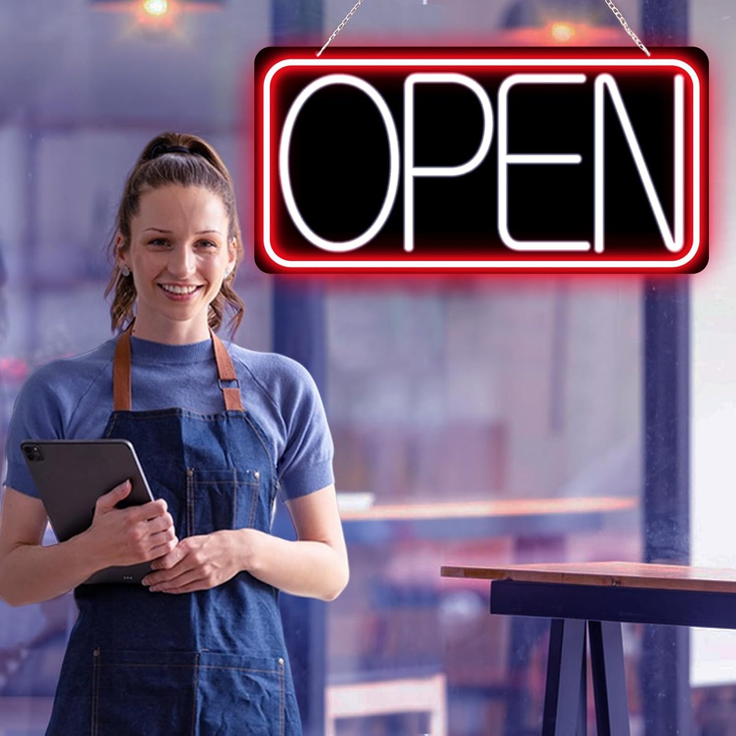 22" X 11" Led Neon Open Signs for Business Ultra Bright Plug In Electric Light Up Large Open Signs with ON/OFF Switch and 12V/2A AC Adapter for Storefront Window Bar Salon Coffee Stores (Red/White)