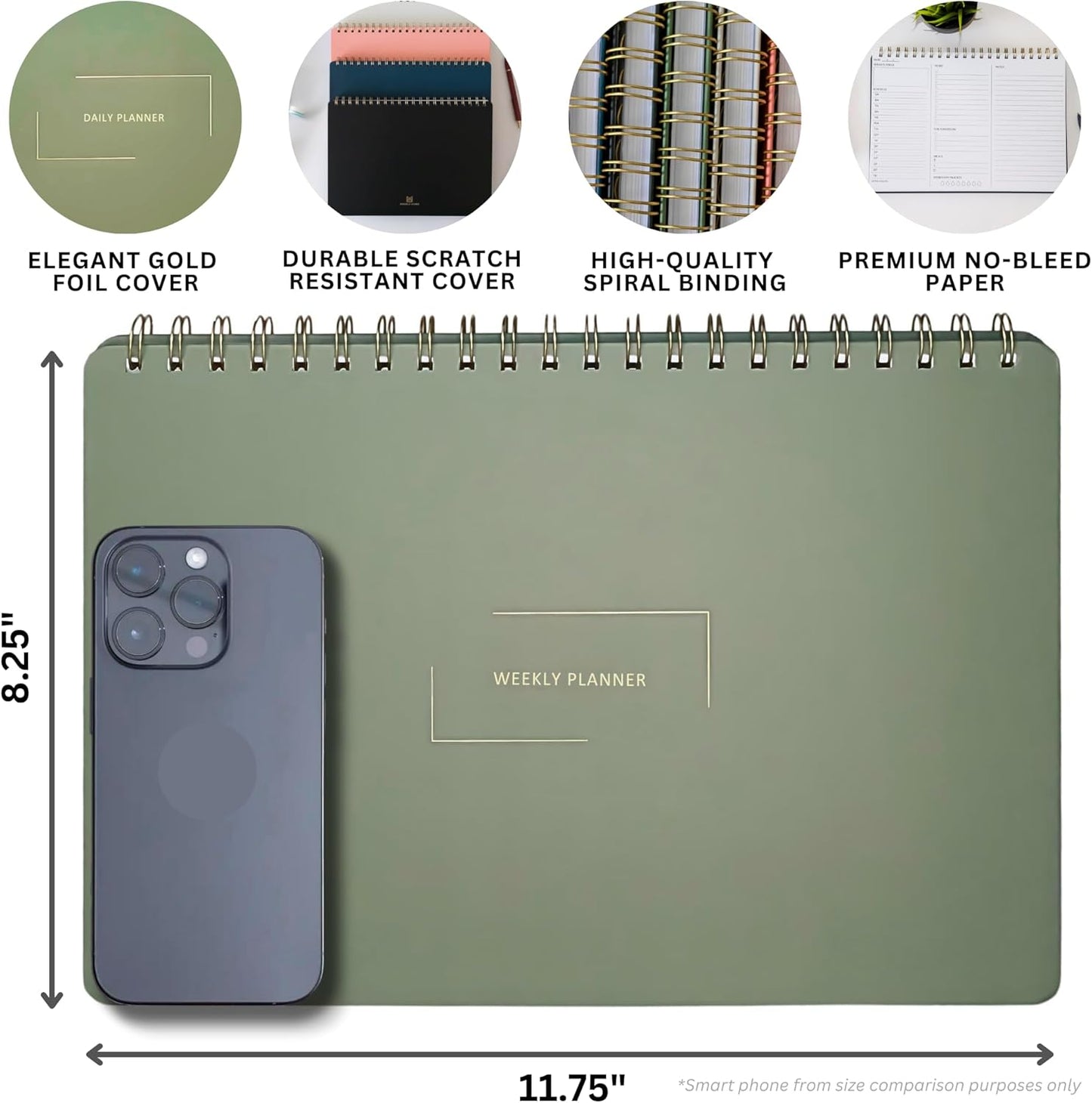 Undated Weekly Planner | 8.25” x 11.75” Work To-Do Notebook | ADHD Academic Organizer | Multi-Layout | Men and Women Planner | College Supplies | Evergreen | Landscape Layout