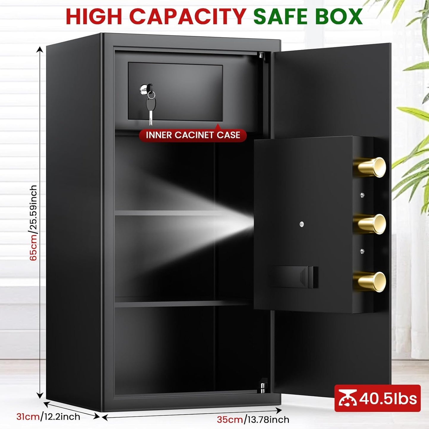 5.8 Cub Large Fireproof Safe, Home Safe Water and Fireproof, Large Document Safes With Digital Combination Lock, Smart Alert, Removable Shelf, LED Light, Fireproof Safes for Money Jewelry Valuables