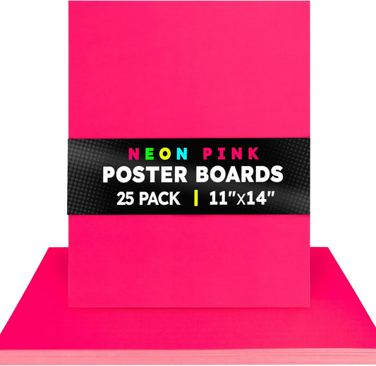 Hygloss Medium Poster Board 11x14 - 25 Neon Pink Single Color Poster Boards Bulk Pack - 10 Pt. Thickness Colored Poster Board Paper for Projects, Signs, Displays - Posterboard Multipack 11" x 14"