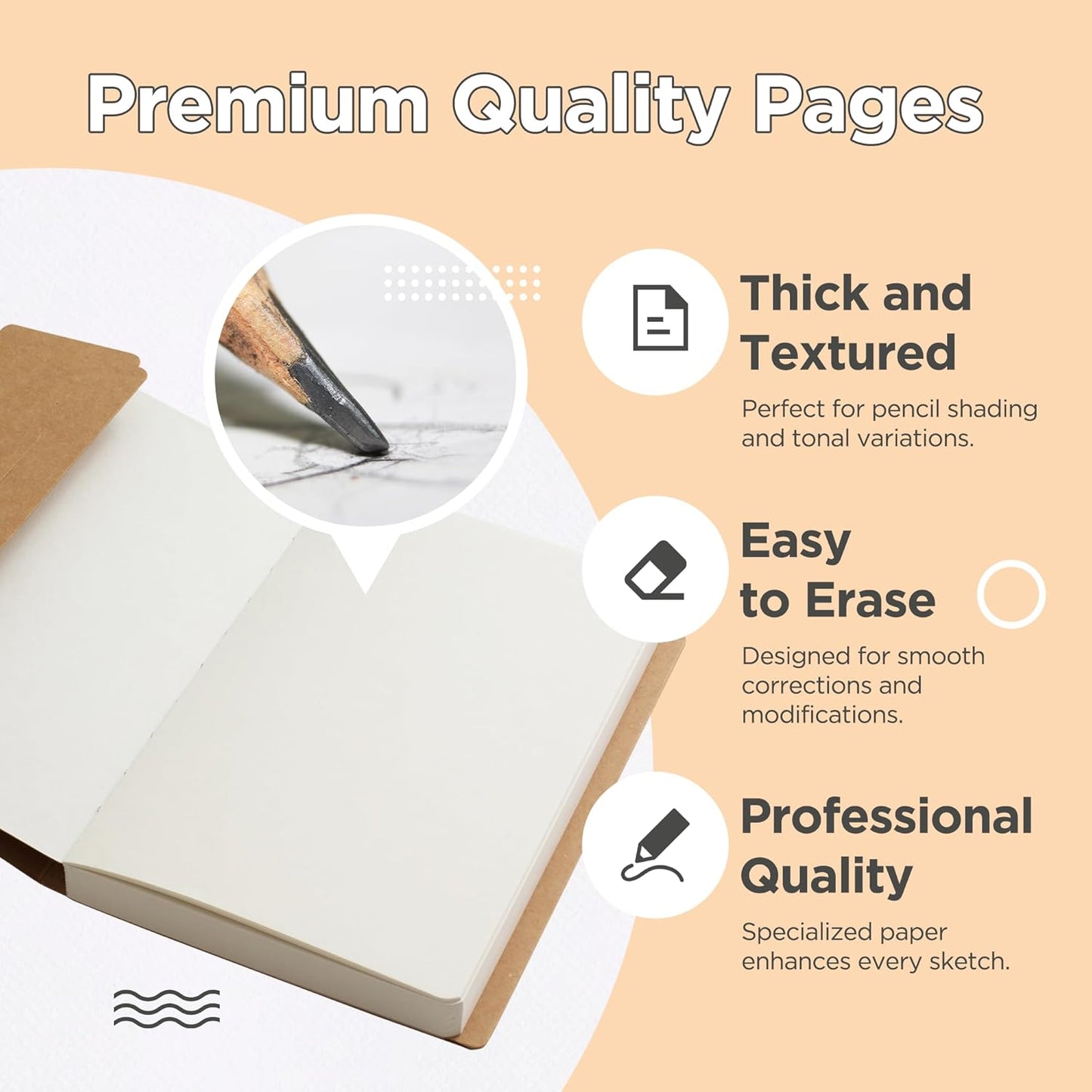 Sketch Book, 3 Pack Blank Drawing Notebook, 5.5" x 8.25" Kraft Cover Sketchbook, 224 Pages/112 Sheets 100gsm Plain Paper