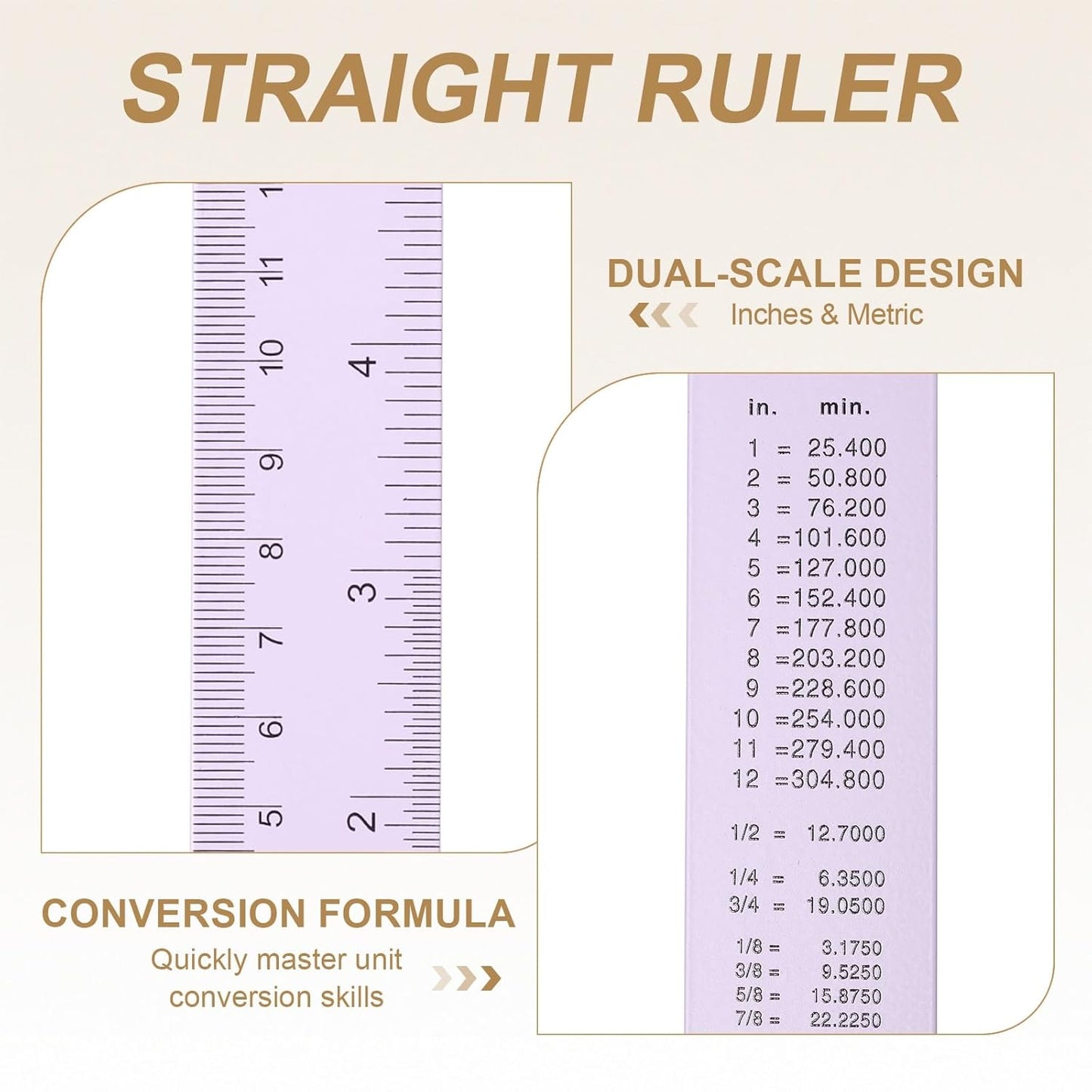 HARFINGTON 2pcs Metal Straight Ruler 15cm Metric SAE Aluminum Alloy Measuring Rulers Scale Tool with Hole for Measure Study Reading Classroom Office, Purple