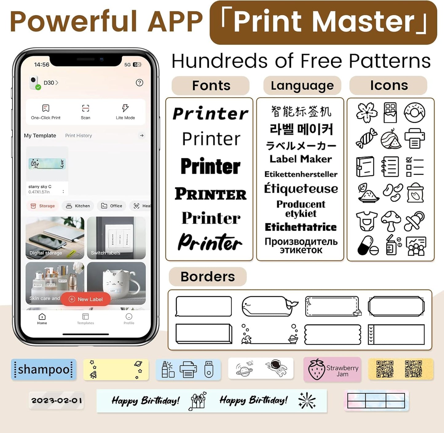 Phomemo D30 Label Maker, Bluetooth Mini Label Maker Machine, Portable Thermal Printer Small Rechargeable Labeler for Kids School Classroom Teacher Supplies, Home Office Labeler Works with Tablet/Phone