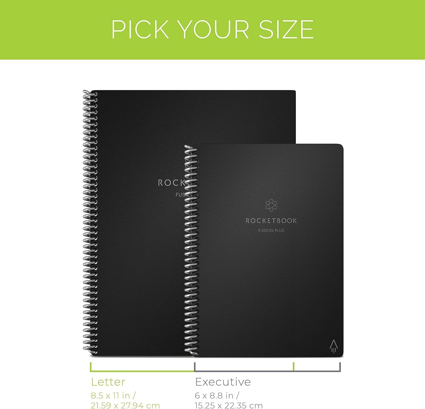 Rocketbook Smart Reusable Notebook, Fusion Plus Letter Size Spiral Notebook & Planner, Infinity Black, (8.5" x 11")