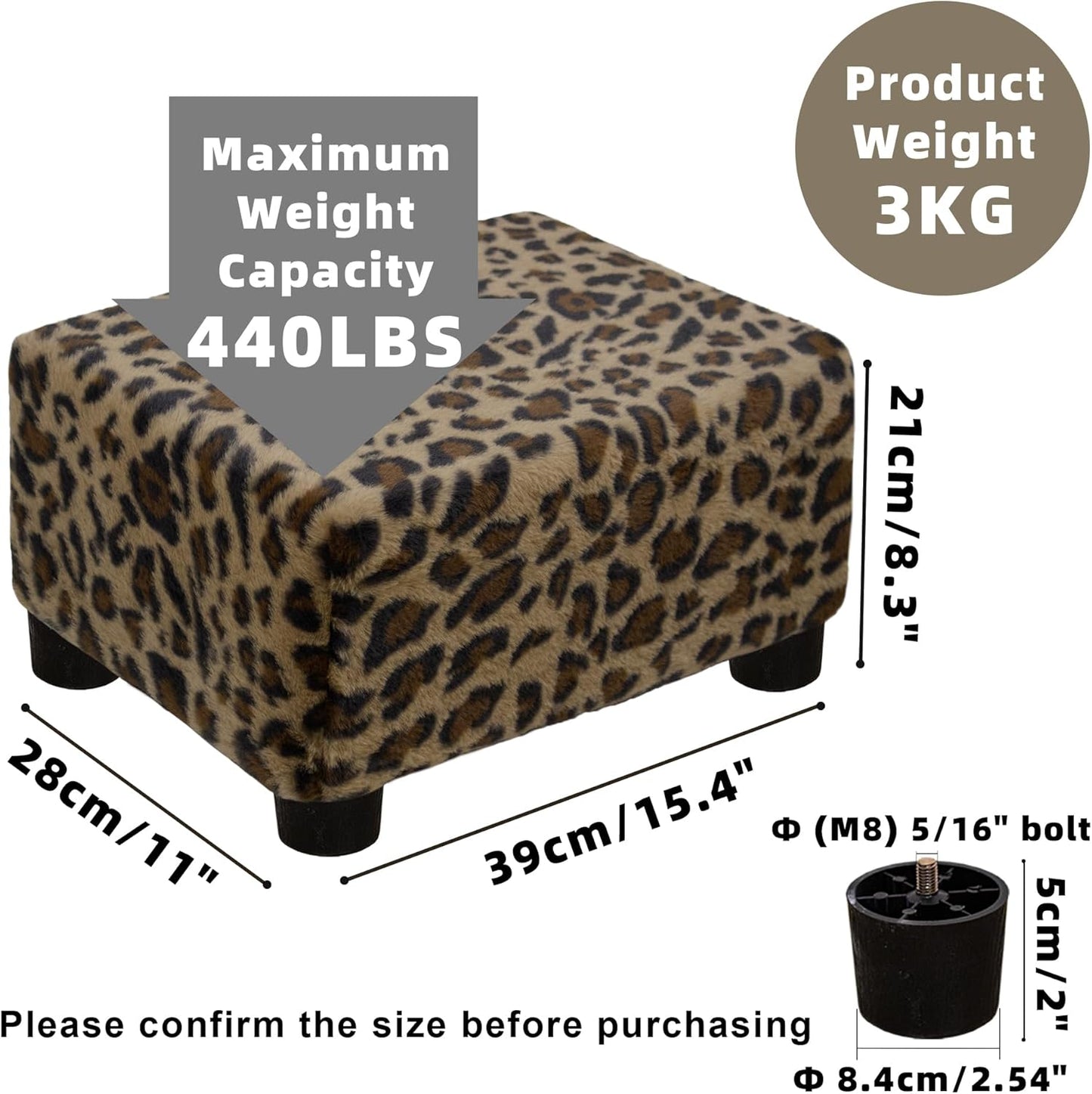 CAROLMADE Small Foot Stool Ottoman Footstool with Legs Under Desk Footrest for Living Room Bedroom and Office, Faux Fur Brown