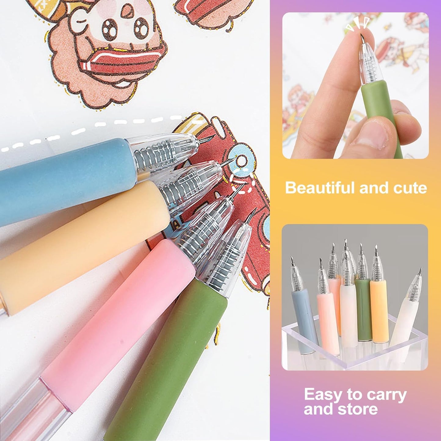 6 Pack Retractable Craft Knife Pen Set in 6 Colors, Precision Paper Cutter for DIY Projects, Art, Scrapbooking, Detail Hobby Blade for Stickers