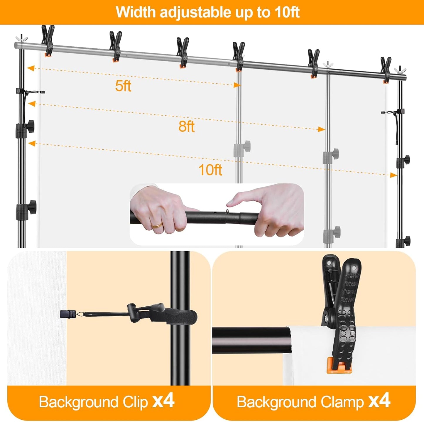 EMART Photo Backdrop Stand kit, 8.5 x 10 ft Back Drop Adjustable Frame for Photography, Photoshoot Banner Background Support Holder for Parties Dectoration