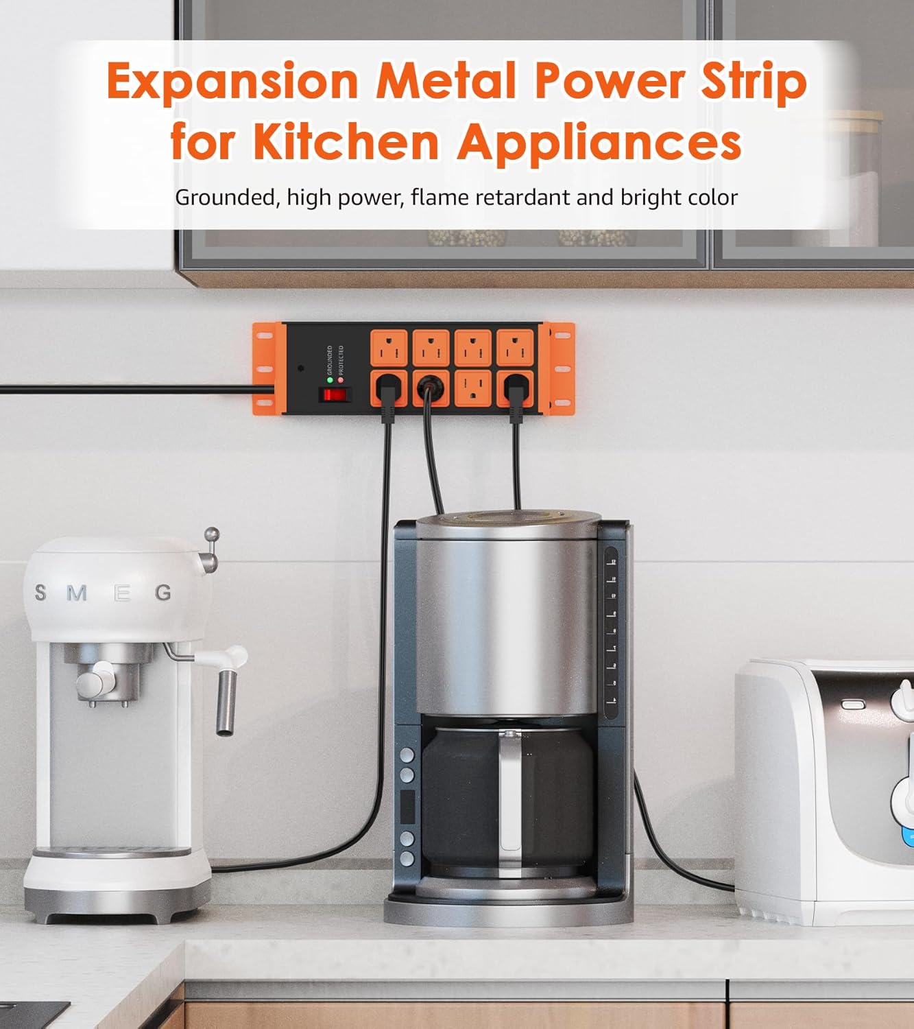 2 Pack Heavy Duty Power Strip 8 Outlets, Work Shop Outlet Strip Surge Protector 4800J, Industrial Metal 15Amp Power Strip, 6FT Extension Cord, ETL Listed