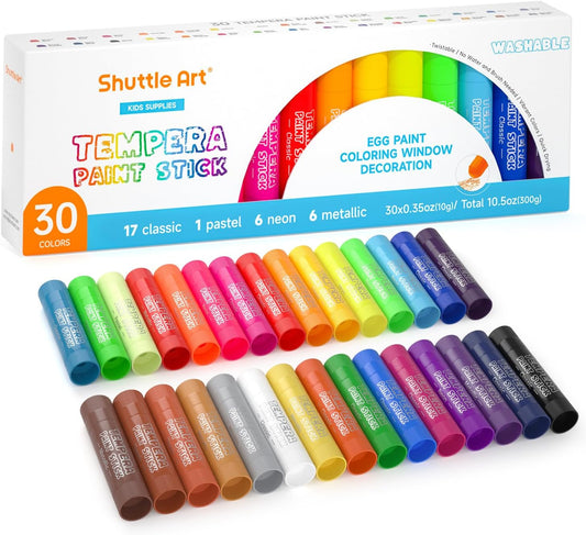 Shuttle Art Tempera Paint Sticks - 30 Solid Colours - Quick Drying - Works Great on Paper, Wood, Glass, Ceramic, Canvas