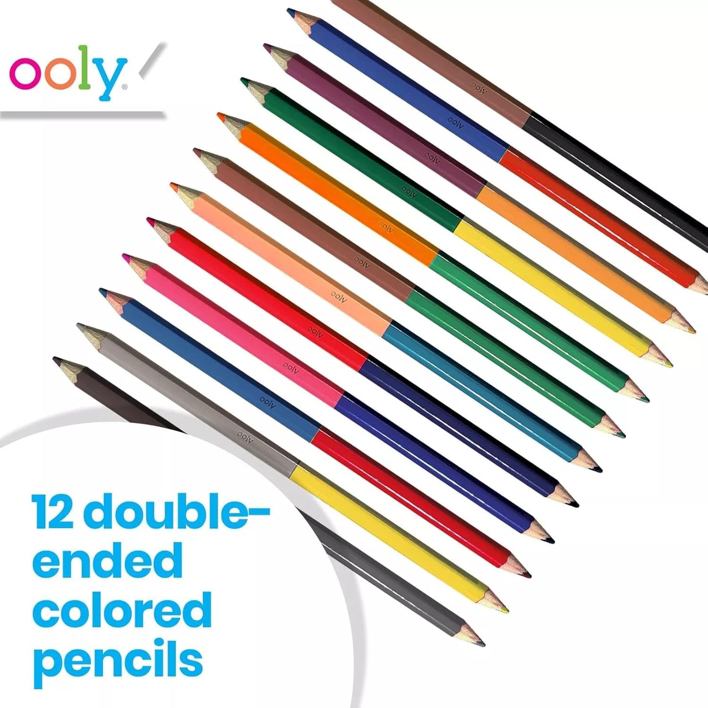Ooly Double-Ended Colored Pencils, Set of 12 with 24 Colors, Drawing & Coloring Pencils for Kids and Adults, Colorful Back to School Supplies for Arts and Crafts, Double-Ended