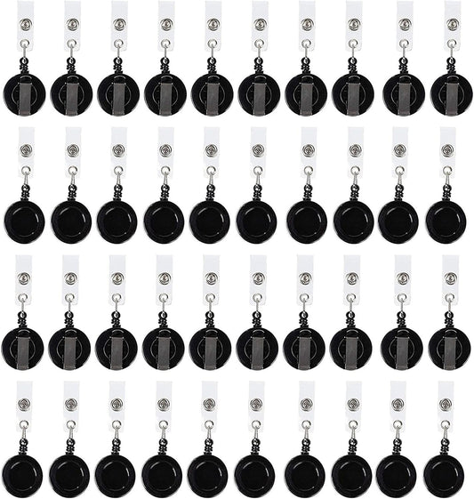 Juvale Badge Reels - 100 Pack, Black, 26.5 in Nylon Cord - Retractable Badge Reel & ID Card Holder Clips & Name Tag Holder for Nurses & Teachers