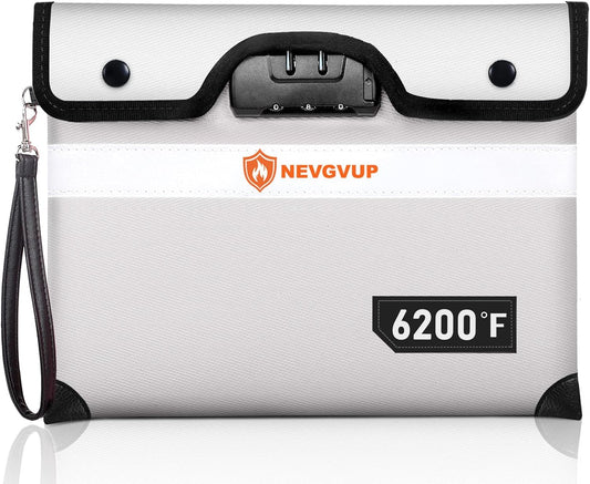 Upgraded 6200°F Fireproof Money Bag with Lock, Fireproof Bag w. Zipper/Reflective Strip, 9 Layers of Heat Insulated Material, Water Resistant Fire Proof Money Bag for Cash, Fire Bag for A5 documents