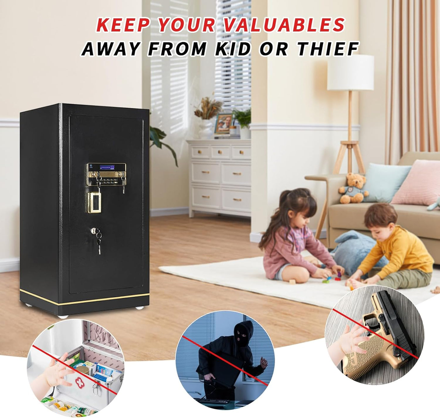 MLJ Large Security Safe - 8.1 Cu. Ft. Waterproof & Fireproof Home Safe with 2 Removable Shelves and Inner Cabinets for Storing Money, Medicines, Jewellery and Other Valuables (Keypad Lock)