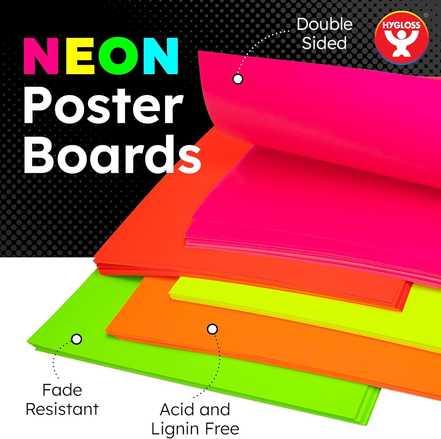 Hygloss Large Poster Board 22x28 - 100 Assorted Neon Color Poster Boards Bulk Pack - 10 Pt. Thickness Colored Poster Board Paper for Projects, Signs, Displays, Crafts - Posterboard Multipack 22" x 28"