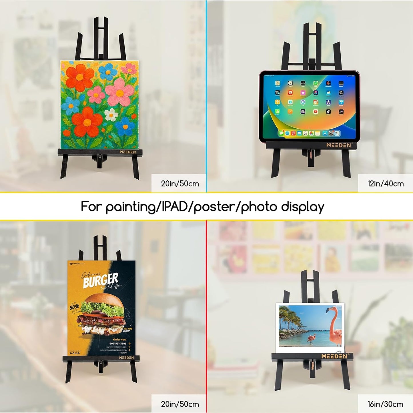 MEEDEN Tabletop Easel Stand for Display: 20" x 12 Pack Pine Wood Table Top Wooden Easel Stand for Sign - Black Mini Painting Easels for Picture Party Classroom