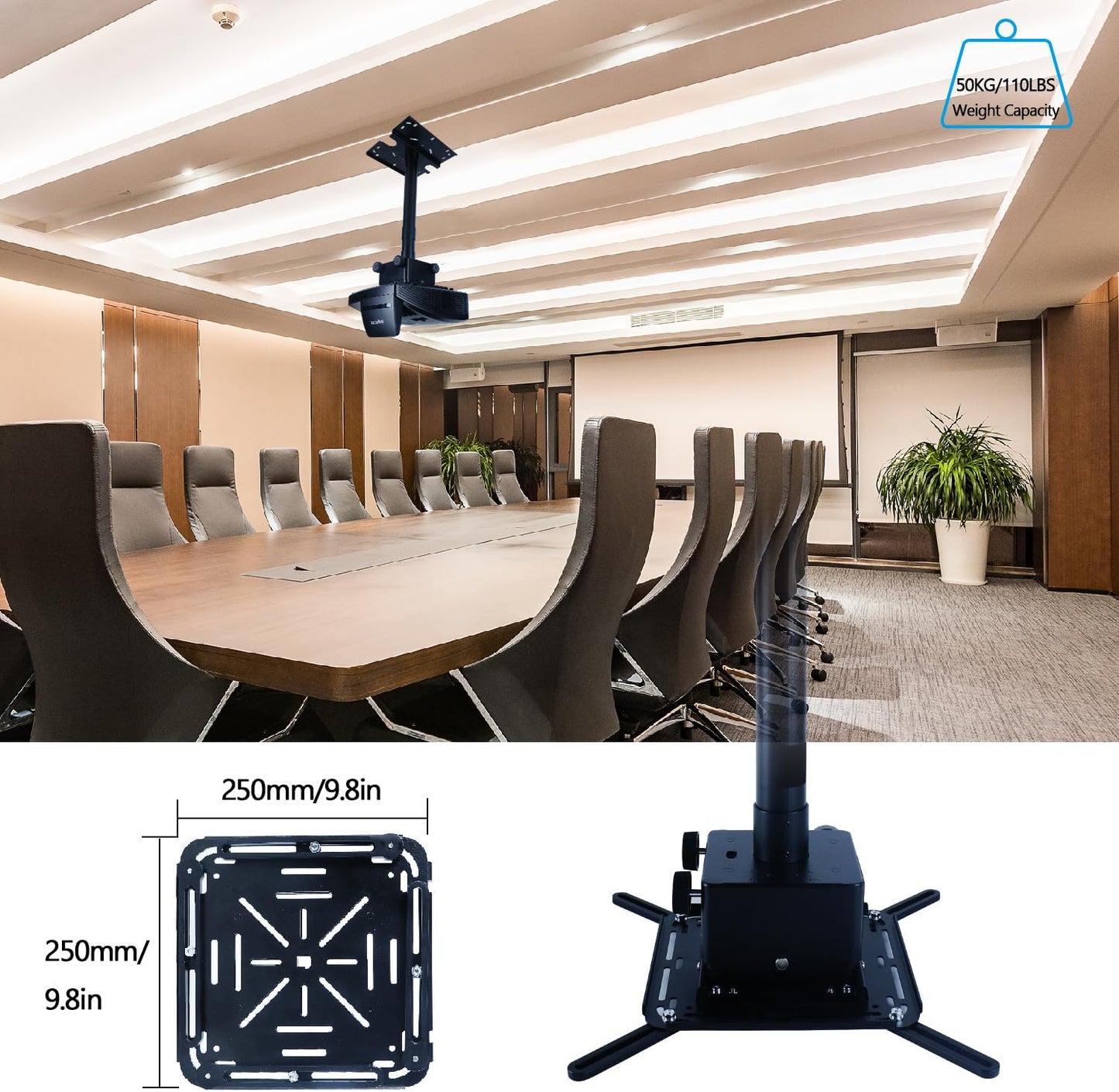 Universal Projector Wall Hanger for Meeting Rooms,Telescopic Arm Mount Projector Holder Black for Home Office Movie Theater Stage,Adjustable Height 50kg Load Capacity HT30-BLK