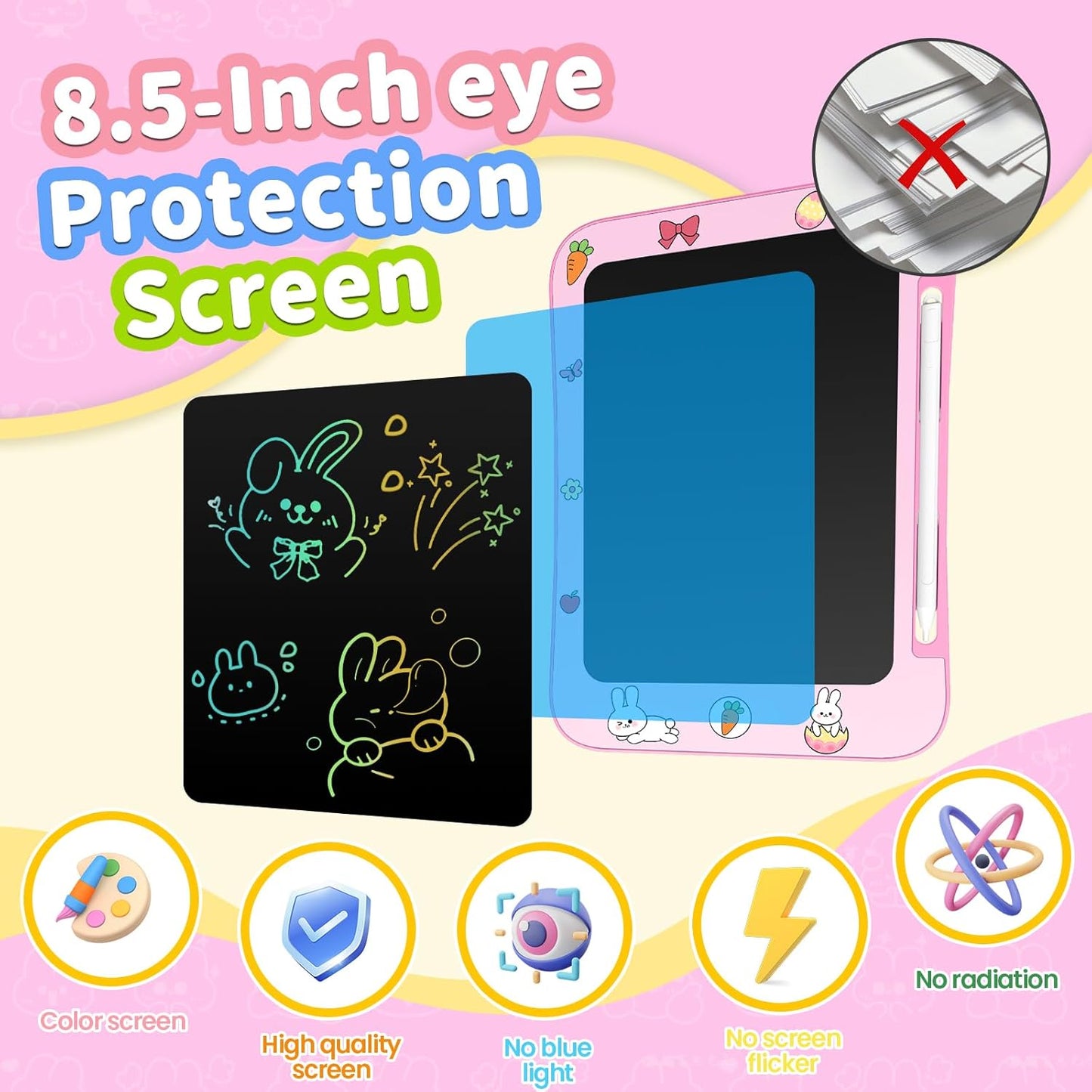 LCD Writing Tablet for Kids, Colorful Screen Drawing Board for 3-7 Year Old Boys & Girls - Educational Toys for Birthday & Christmas (Rabbit)