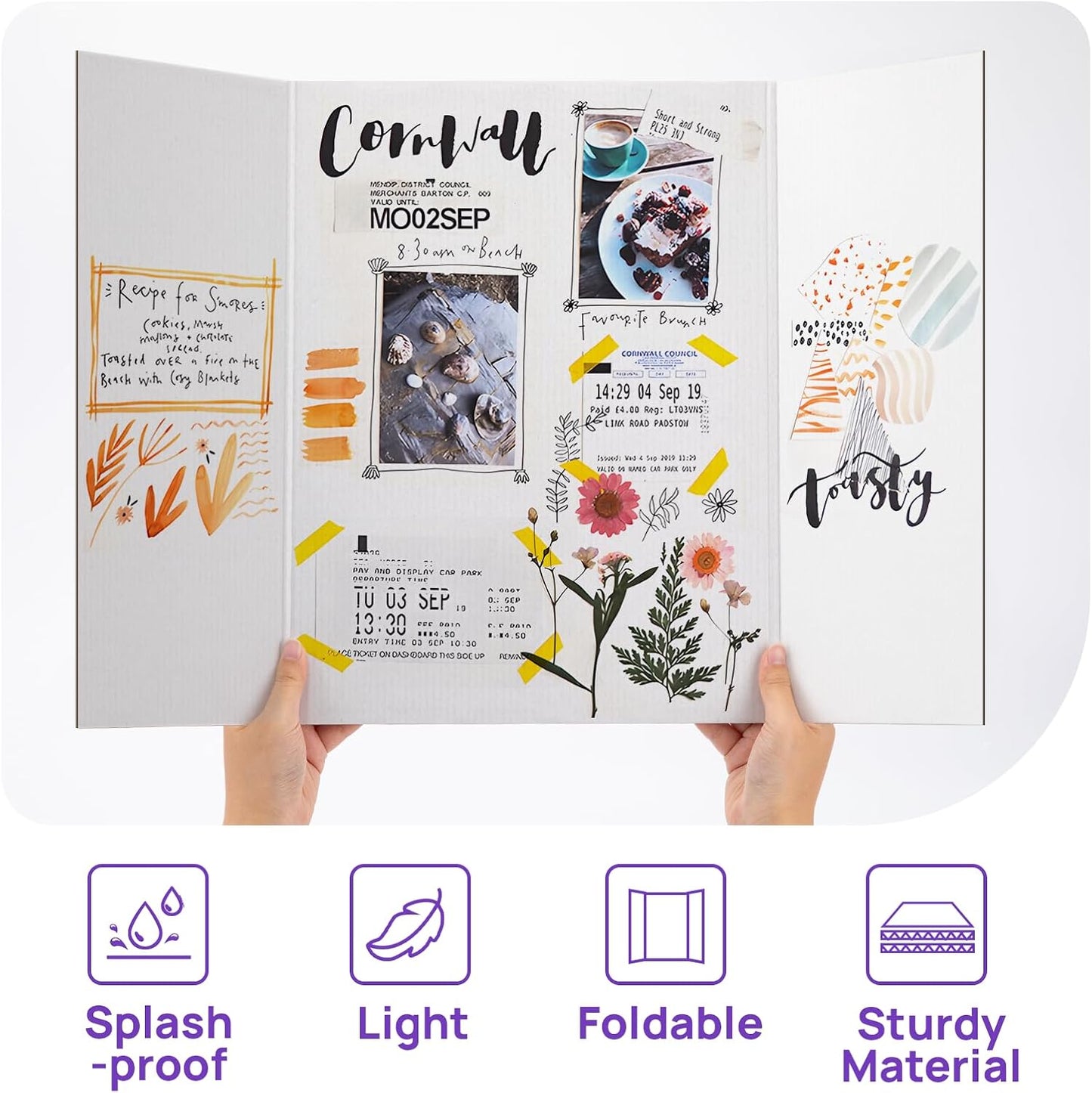 9 Per Pack Trifold Poster Board, 24" × 16" Inch White Cardboard Sheets for School Projects, Science Fair, Business Events