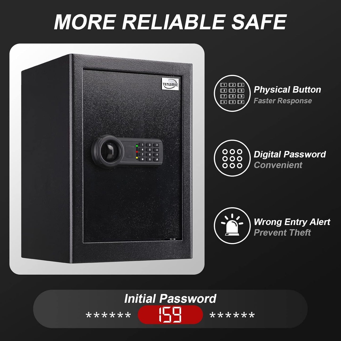 Tenamic Safe Box 2.2 Cuft Fireproof Waterproof Home Safe, Keypad Large Lock Box Cabinet Safes, Solid Alloy Steel Office Hotel Home Safe, Black