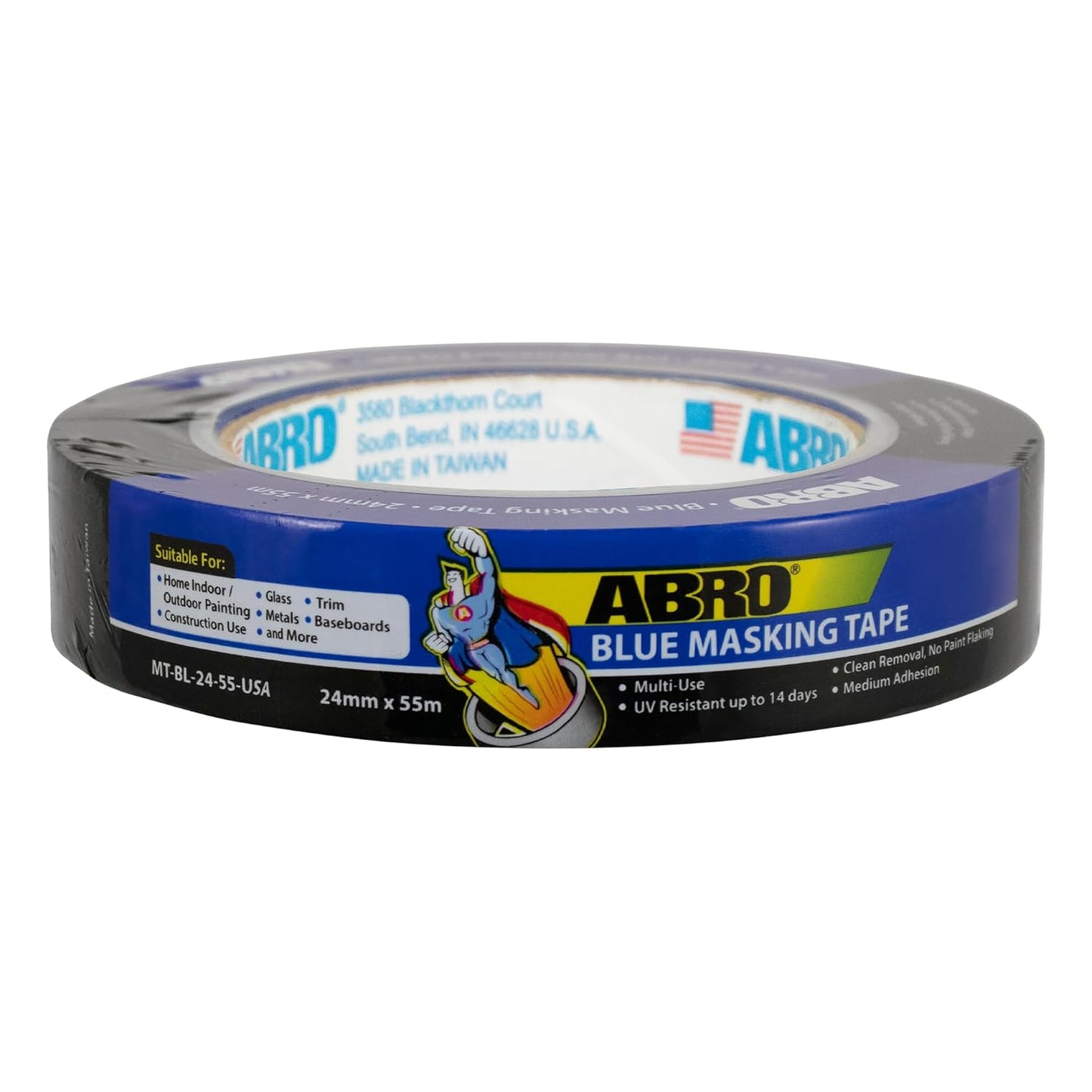 ABRO Blue Painters Tape 1 Inch Wide, 24mm x 55M, All Purpose Blue Tape, Temporary Labeling, Easy Tear, Clean Removal, Masking Tape Colored DIY or Pro