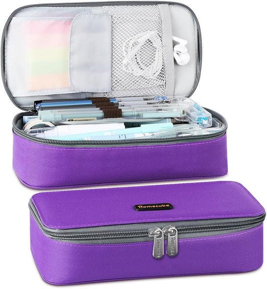 Homecube Pencil Case Large Capacity Storage Oxford Cloth Bag Pouch Marker Stationery Organizer Holder with Zipper for School & Office - 9.06x4.72x2.56 inches Purple