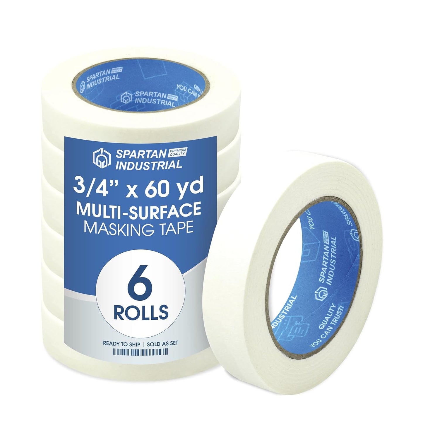Spartan Industrial - 0.75" X 60 yd Masking Tape for Painting, Drafting, Labeling, and More - 6 Beige Tape Rolls, 5.5 Mil