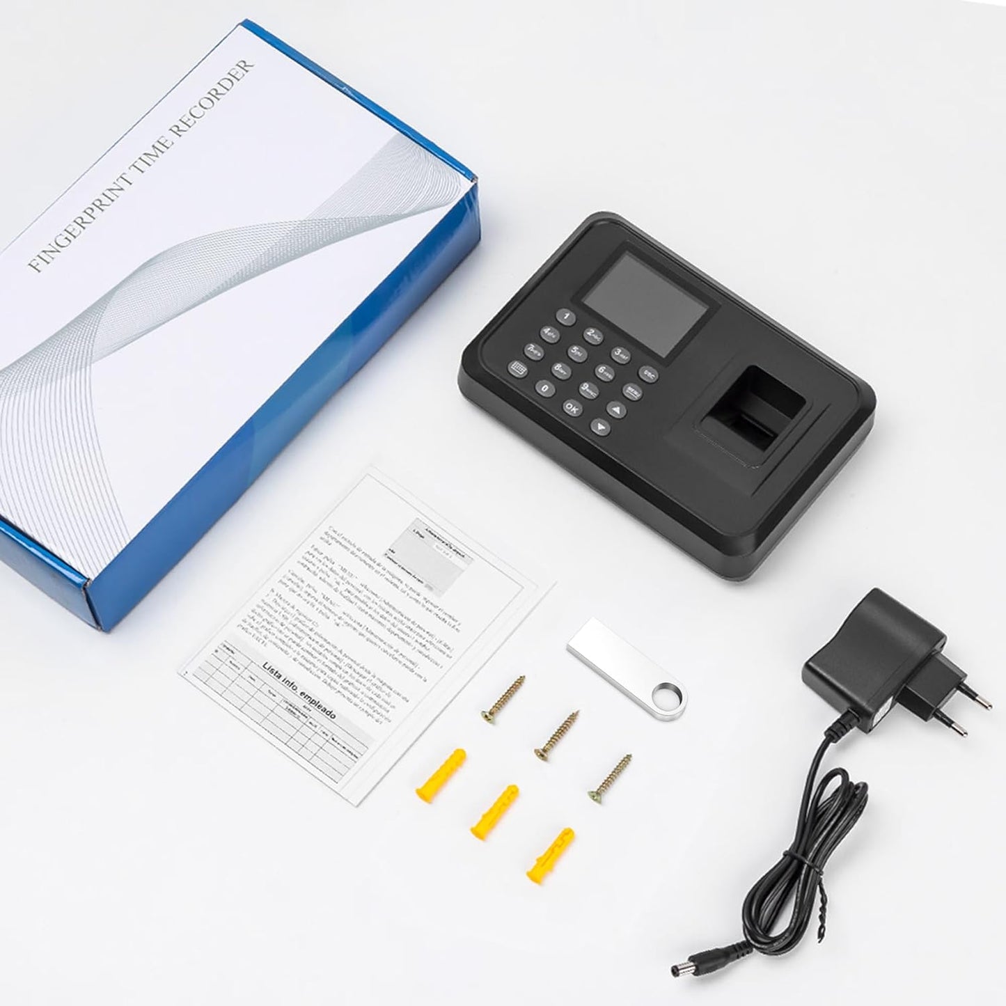 Fingerprint Time Clocks for Employees - Time Clock for Small Business Automatic Calculate Working Hours and Deduct Lunch Time, Punch and Power-off Protection with 8G USB Drive (0 Monthly Fee)