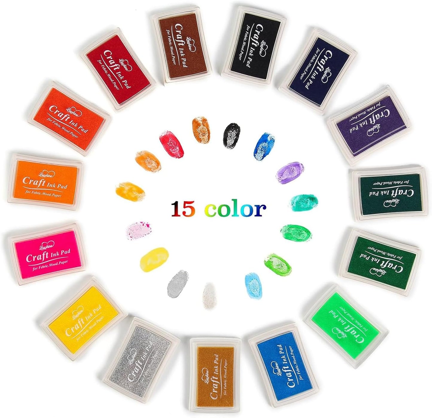 Craft Ink Pad Stamps Partner DIY Color,15 Color Craft Ink Pad for Stamps, Paper, Wood Fabric (Pack of 15)