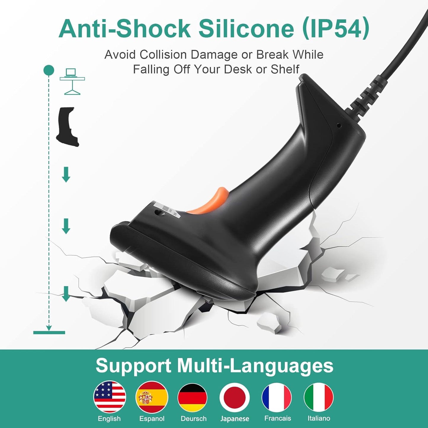 USB 1D Barcode Scanner, Handheld Wired Laser Barcode Reader with Stand Plug and Play Bar Code Scanners for Warehouse, Library, Supermarket